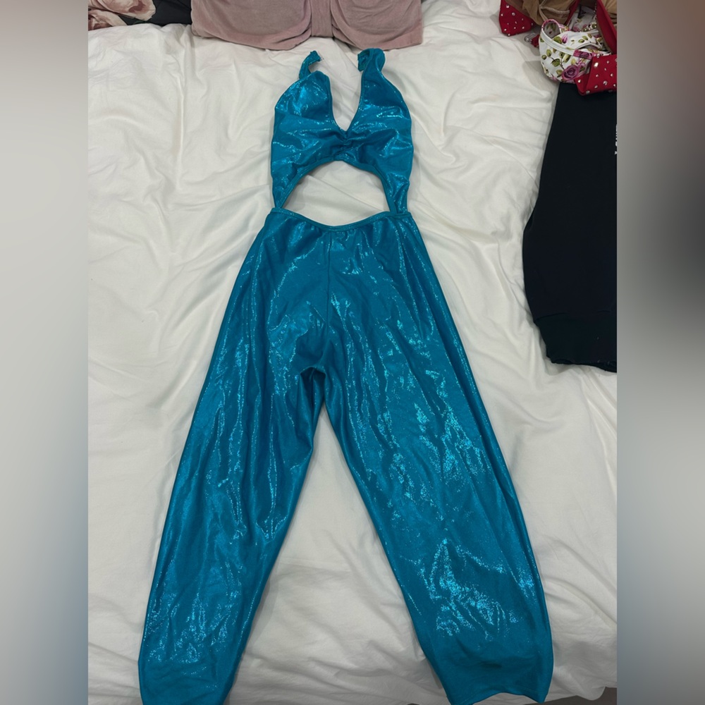 LA dance dance costume  Shimmering Blue unitard